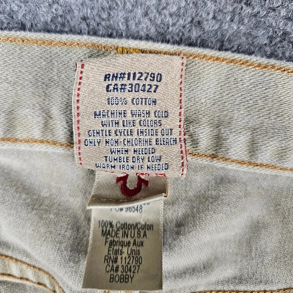 True Religion Bobby Straight Leg Jeans Mens 32 Green USA Made Button Fly Denim